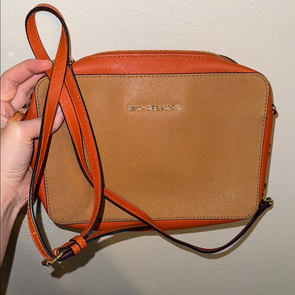 Michael Kors Tan and Orange Crossbody Bag